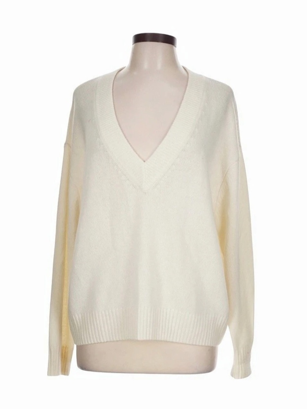 Cashmere 100% V-Neck Knit Sweater Ivory